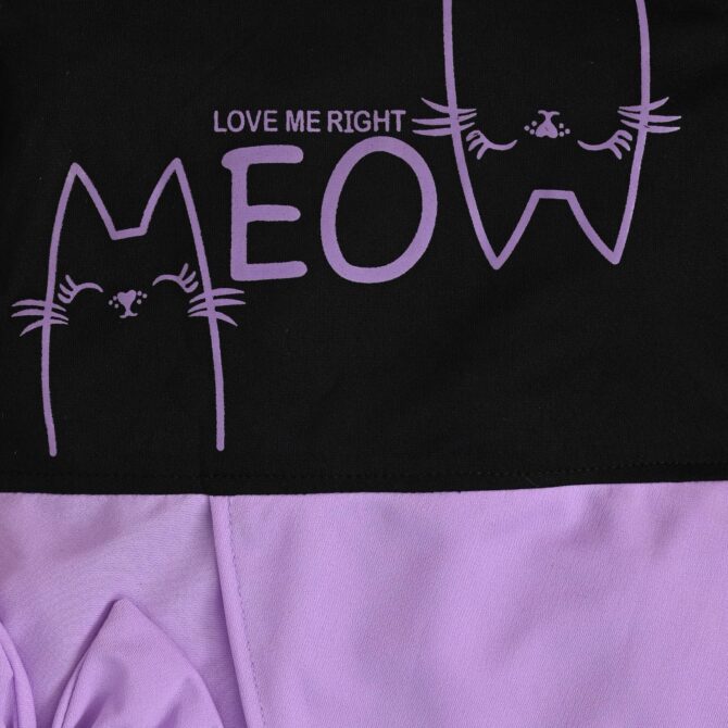 Girls ER Fashion Casual Cotton Blend Meow Printed Knee Length Ruffle Short Sleeves A-Line Dress (6-7 Years, Lavender and Black) - Image 4