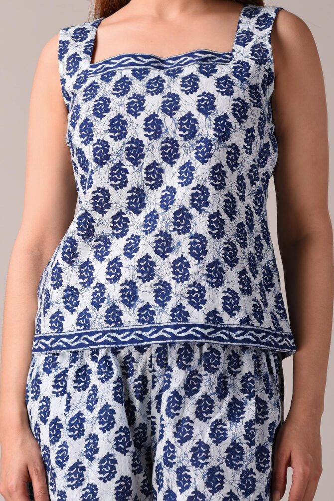KANNAHI Women Pure Cotton Paisley Printed Indigo Blue Top & Shorts Set, Nightwear, Nightsuit Set, Sleepwear, Loungewear (Combo of Top and Shorts) (XX-Large) - Image 4
