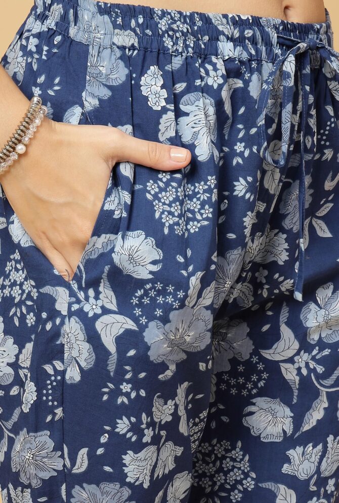Pistaa's Women's Cotton Printed Night Suit Top And Pajama Set (Medium, Indigo Blue) - Image 3