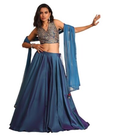 Biba Women's Polyester Lehenga Set (SKDPSLY30600AW25TEAL_Teal_36)