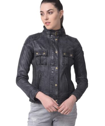 Woodland Womens Leather Casual Regular Fit Leather Jacket (Black, S)