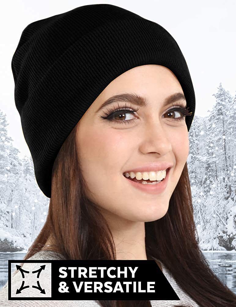 DIGITAL SHOPEE Plain Winter Woolen Wind and Snow Proof Knitted Beanie Uncle Skull Cap for Men's and Women's- Free Size, Black - Image 5