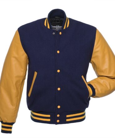 Stewart & Strauss Original Varsity Letterman Jacket Since 1977 (48 Team Colors) Wool & Leather XXS to 6XL, Navy Blue Gold, X-Large Tall