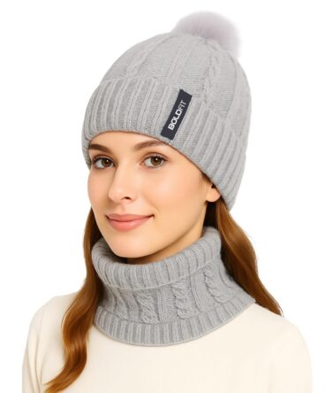 Boldfit Woolen Winter Cap for Women with Neck Warmer Soft Woolen Cap for Girls in Winter for Thermal Wear Stylish Warm Wear for Girls Woolen Garam Topaa Cap Branded Bennies Grey