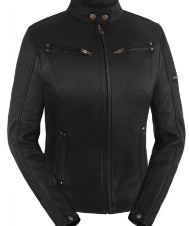 True Element Womens Sleek Vented Scooter Collar Leather Motorcycle Jacket (Black, X-Large)