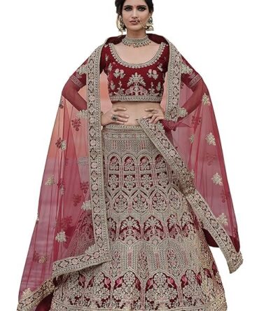 Dhanlaxmi Heavy Work Maroon Color Velvet Fabric Lehenga Choli For Women