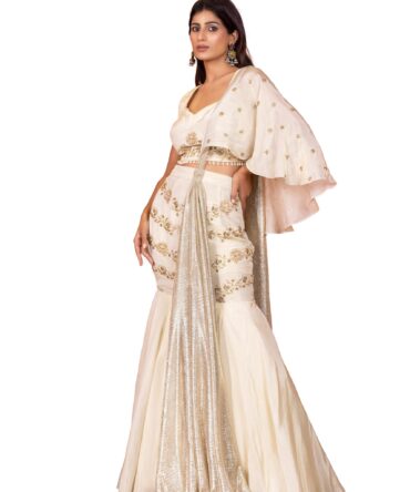 The Behruz Theory Golden Hand-Embroidered Mermaid Lehenga Set (Regal Golden, XL)