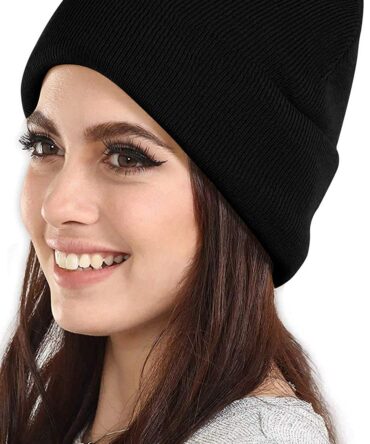 DIGITAL SHOPEE Plain Winter Woolen Wind and Snow Proof Knitted Beanie Uncle Skull Cap for Men's and Women's- Free Size, Black