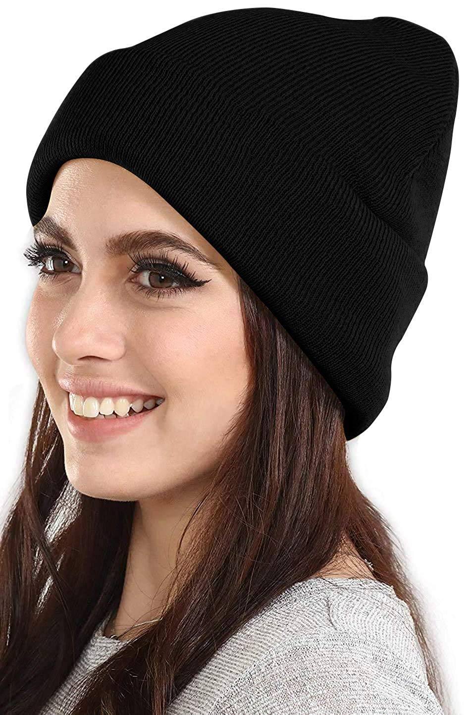DIGITAL SHOPEE Plain Winter Woolen Wind and Snow Proof Knitted Beanie Uncle Skull Cap for Men's and Women's- Free Size, Black