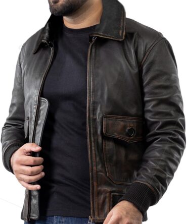 H2ZEE Mens Leather Jacket | Real Lambskin Distressed Leather Biker Jacket | Vintage Motorcycle Jacket, Bomber Black, 3X-Large