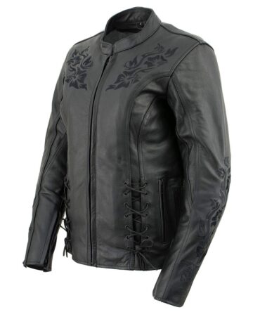 Xelement XS2030 Women's 'Gemma' Solid Black Leather Embroidered Jacket with X-Armor Protection - 3X-Large