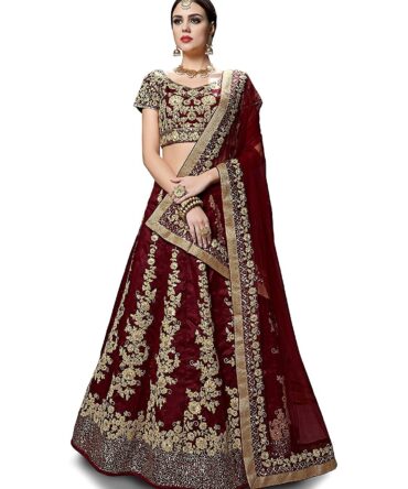 Pk Enterprise Women's Faux Silk Semi stitched Lehenga Choli,Maroon