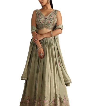 Soch Women's Crepe Lehenga Choli Set (OWS5CD21814_Sap Green_XL)