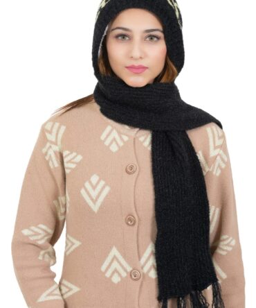 AMOLDO Female Wool Women's Beanie Hat (Muffler Cap_Black Design New, Free Size)