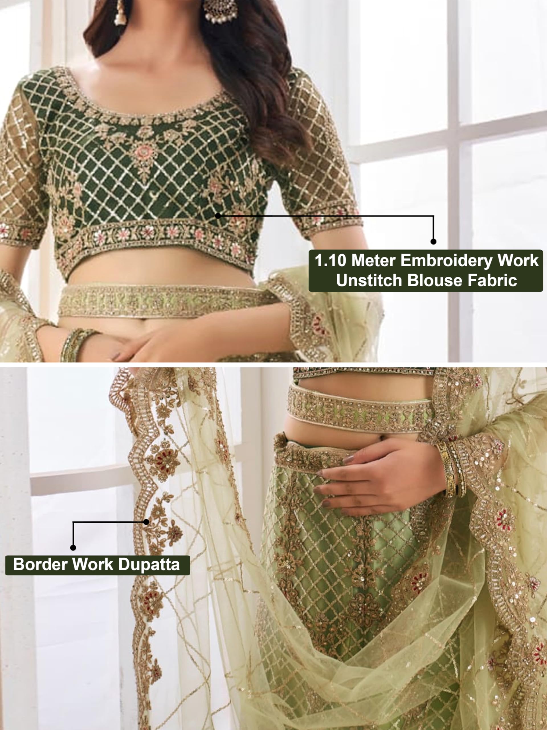 TRENDMALLS Women's Net Heavy Sequin Embroidery Work Lehenga Choli with Net Dupatta |Bridal Wedding Lehenga Choli for women (L149-Mehndi) - Image 5