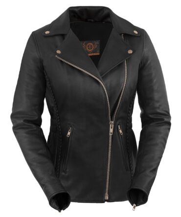 True Element Womens Premium Braided Motorcycle Leather Jacket (Black, Size 3XL)