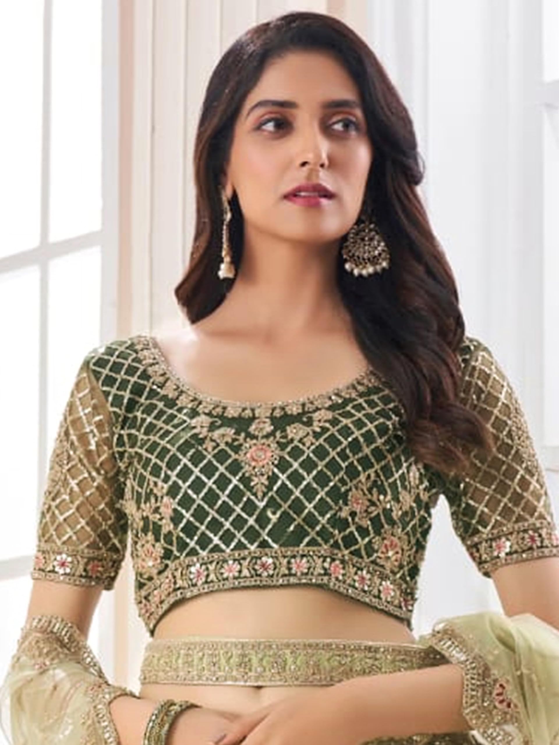 TRENDMALLS Women's Net Heavy Sequin Embroidery Work Lehenga Choli with Net Dupatta |Bridal Wedding Lehenga Choli for women (L149-Mehndi) - Image 4