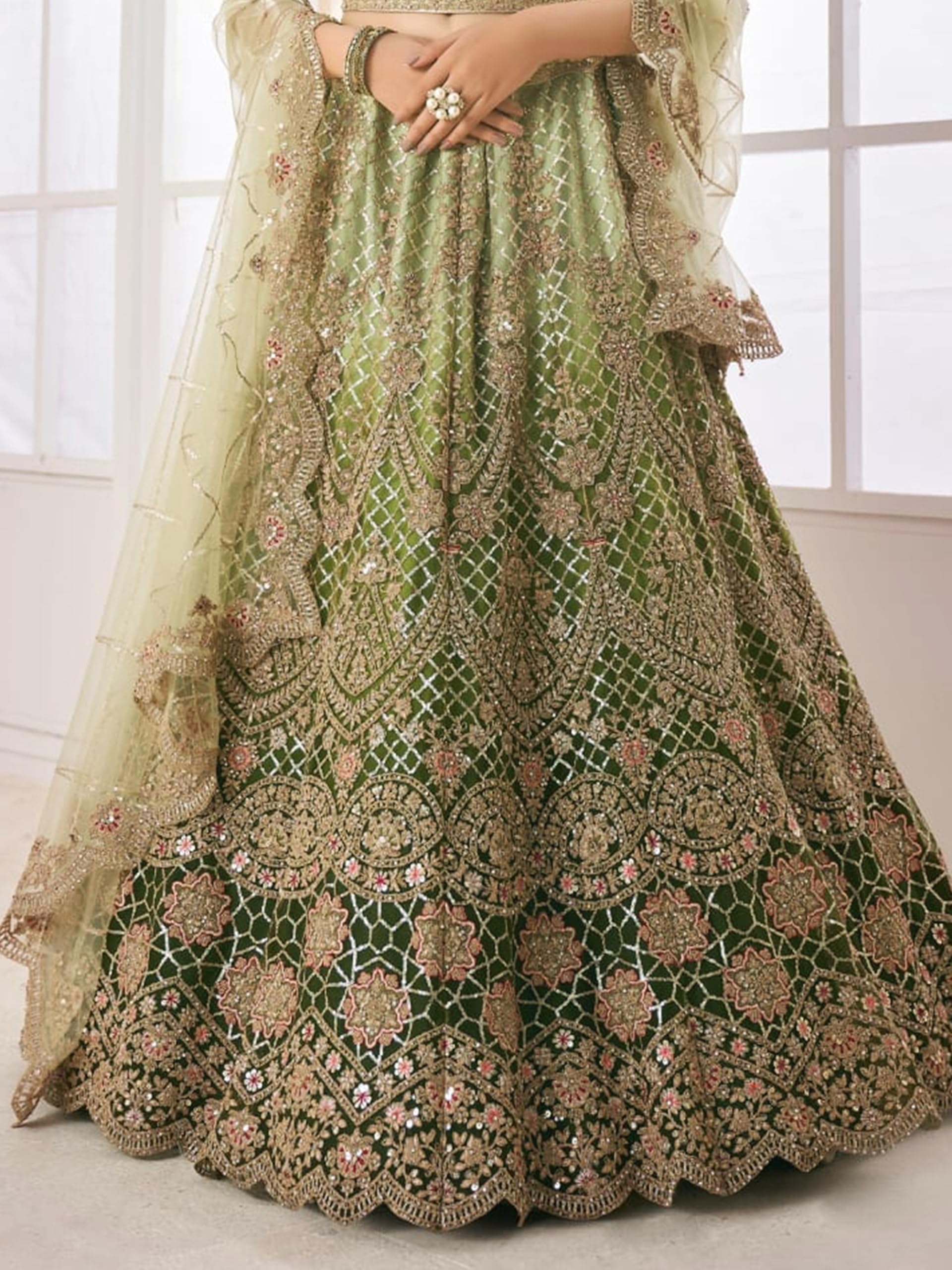 TRENDMALLS Women's Net Heavy Sequin Embroidery Work Lehenga Choli with Net Dupatta |Bridal Wedding Lehenga Choli for women (L149-Mehndi) - Image 2