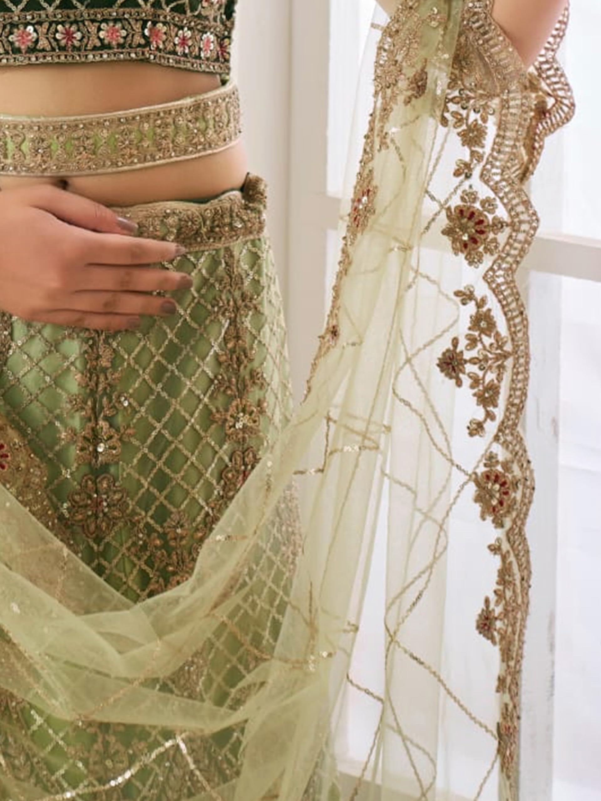 TRENDMALLS Women's Net Heavy Sequin Embroidery Work Lehenga Choli with Net Dupatta |Bridal Wedding Lehenga Choli for women (L149-Mehndi) - Image 7