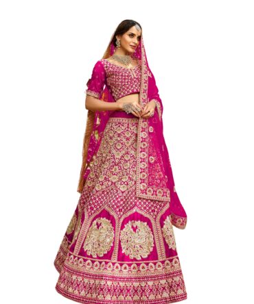 FUSIONIC Women Raw Silk Lehenga Choli Semi-Stitched Hot Pink Free Size