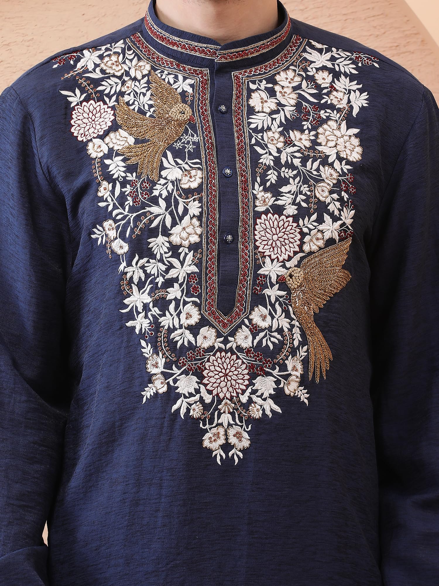 ANUP GUPTA COUTURE Men’s Navy Blue Designer Kurta Set | KUR_AG4005 | Dabka Hand Work & Thread Embroidery | Premium Silk Blend Fabric with Pant Pajama | Luxury Festive - Image 5