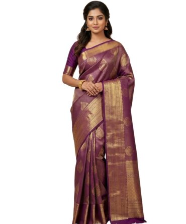 Veglari Women's Kanjivaram Pure Handva Jari Hand Weving Soft Silk Traditional Darbari Silk Saree With Unstich Blouses PIecs (colour 1.2)