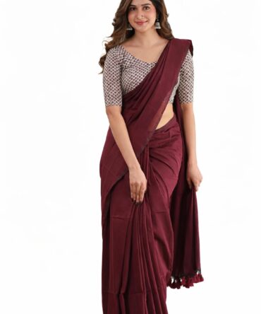 Women’s Soft Cotton Blend Saree | Lightweight Traditional Ethnic Wear (MAROON)