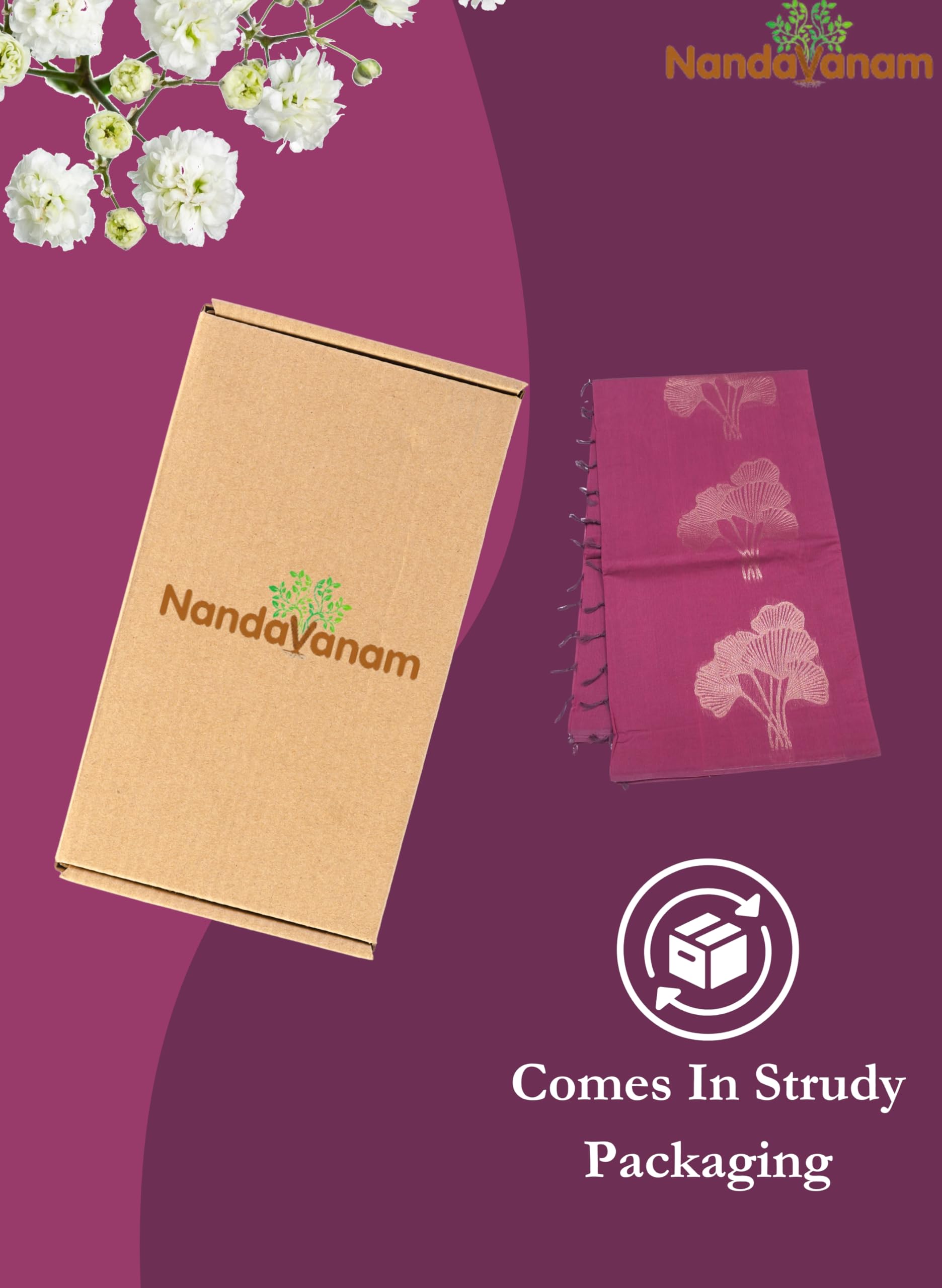 Women's Kovai Cotton Saree | Handloom Negamam Cotton Saree | Coimbatore Cotton Saree - With Blouse (Magenta) - Image 6