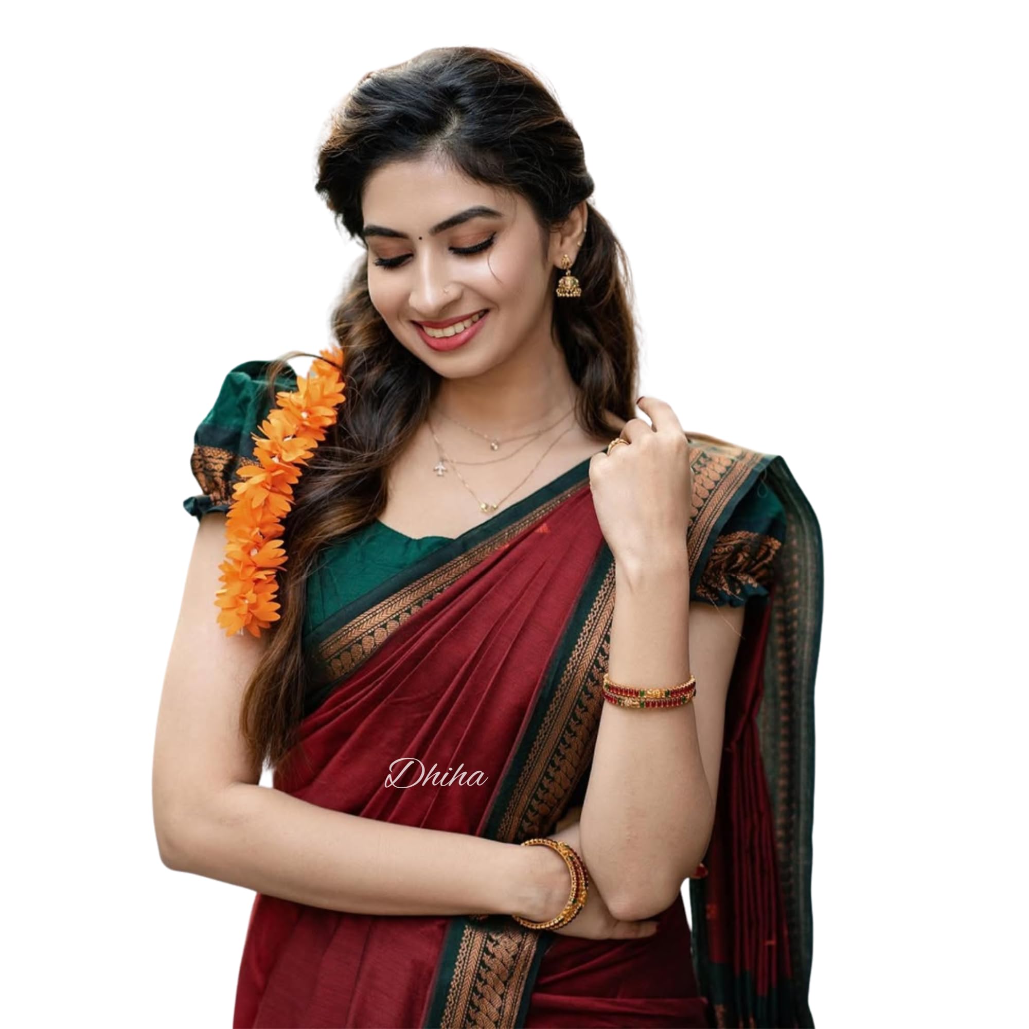 DHIHA Gadwal Cotton Saree for Women | Pure Kalyani Cotton Saree with Zari Border Tassels & Blouse | Kanjivaram Linen Silk | Handloom Weave (Red)