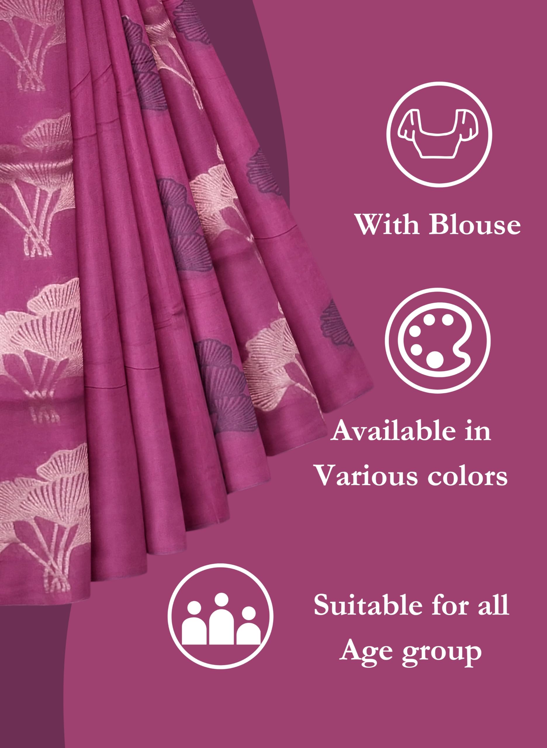 Women's Kovai Cotton Saree | Handloom Negamam Cotton Saree | Coimbatore Cotton Saree - With Blouse (Magenta) - Image 5