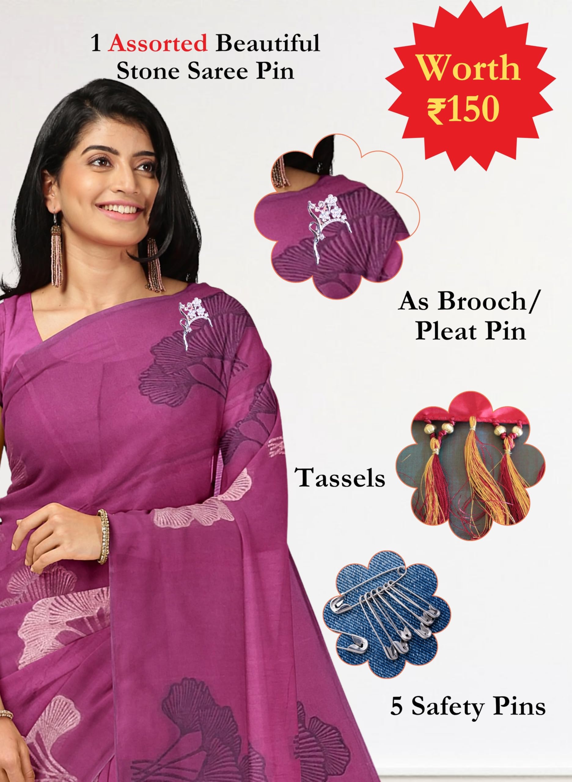 Women's Kovai Cotton Saree | Handloom Negamam Cotton Saree | Coimbatore Cotton Saree - With Blouse (Magenta) - Image 3