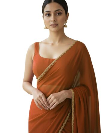Women's Soft Silk Saree With Beads Decorative Stone Work Lace Boarder & Comes With Unstitched Blouse Piece (RangoliB_Orange_Orange_Free Size)