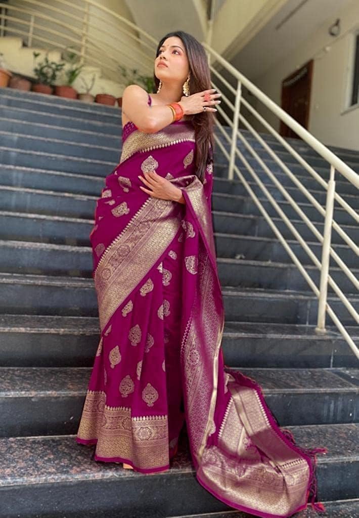 Women's Banarasi Silk Saree Pure Soft Kanjivaram Sari Party Design Wear Pattu Sarees Latest Cotton With Blouse Piece For Wedding Sadi New Ladies 2026 500 collection 1000 (Pari122 Wine) - Image 6