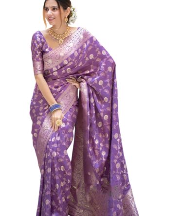 Women's Pure Kanjivaram Silk Saree Soft Banarasi Style Wedding With Blouse Piece | Saree For Women | New Sari_AZ-YS-OG1-SHAYANI LIGHT PURPLE