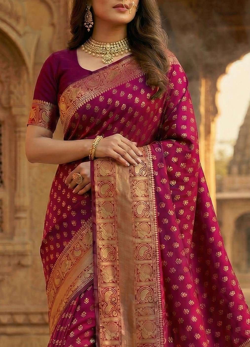 Women's Pure Kanjivaram Silk Sarees Latest Banarasi Saree For Woman Soft Sari Party Design Wear Pattu Cotton With Blouse Piece Wedding Sadi Ladies 2026 collection (Priya Magenta) - Image 4