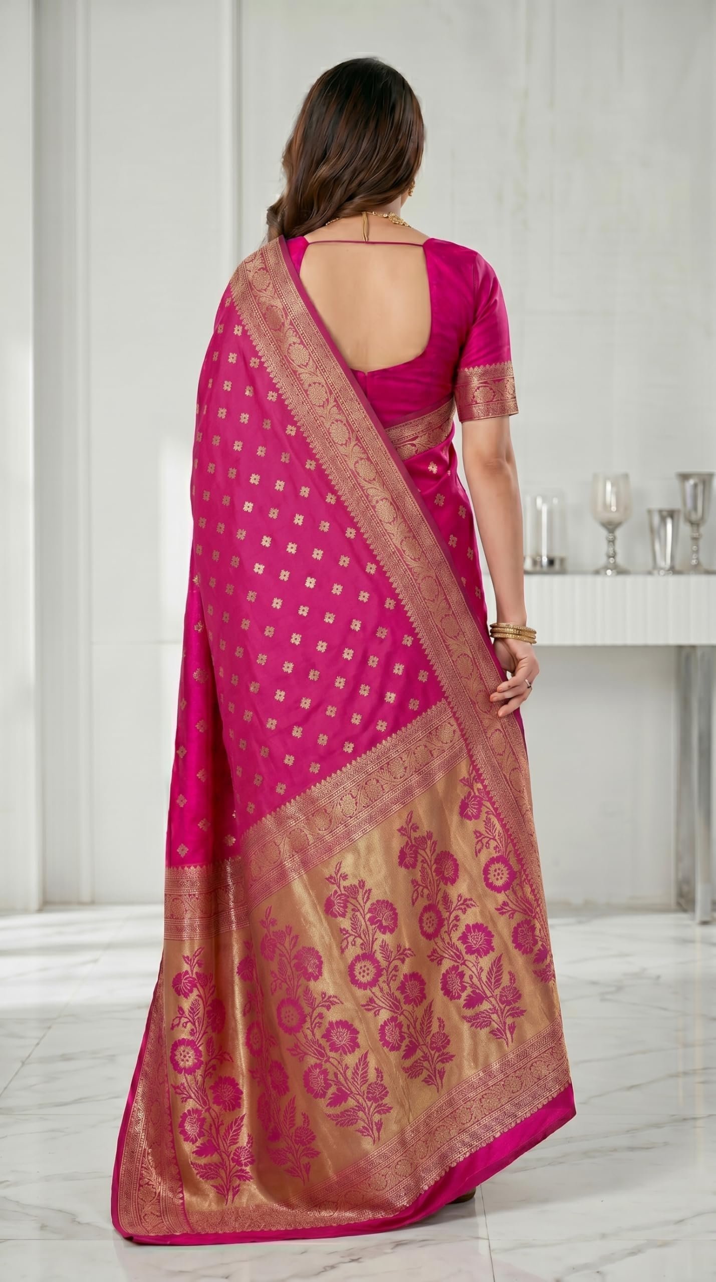 Women's Pure Kanjivaram Silk Sarees Latest Banarasi Saree For Woman Soft Sari Party Design Wear Pattu Cotton With Blouse Piece Wedding Sadi Ladies 2026 collection (Pari 160 Rani Pink) - Image 3