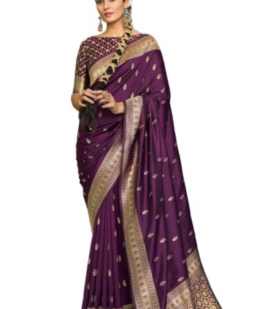 Women Silk Kanjivaram Sarees Kanchipuram Saree With Blouse Piece (Purple)