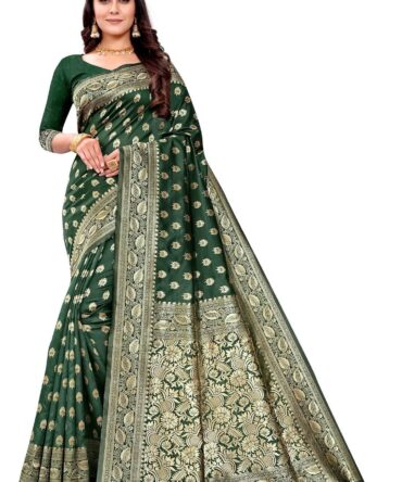 Women's Trendy Pure Kanjivaram Art Silk Soft new ladies 2026 Design Wear Pattu Sarees Latest Cotton Party Sari collections With Blouse Piece for Wedding sadi (SAM PARI S-1 GREEN)
