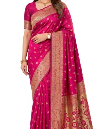 Women's Pure Kanjivaram Silk Sarees Latest Banarasi Saree For Woman Soft Sari Party Design Wear Pattu Cotton With Blouse Piece Wedding Sadi Ladies 2026 collection (Pari 160 Rani Pink)